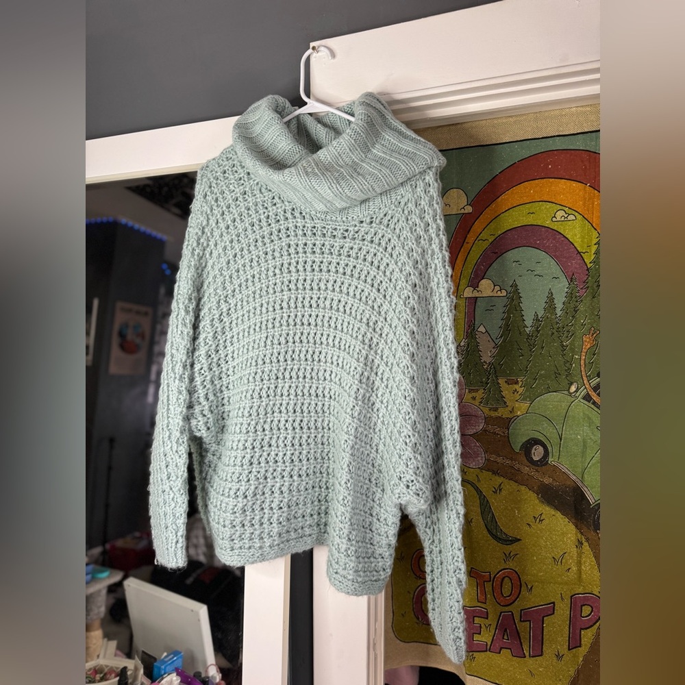 EXPRESS blue knitted oversized turtle neck
